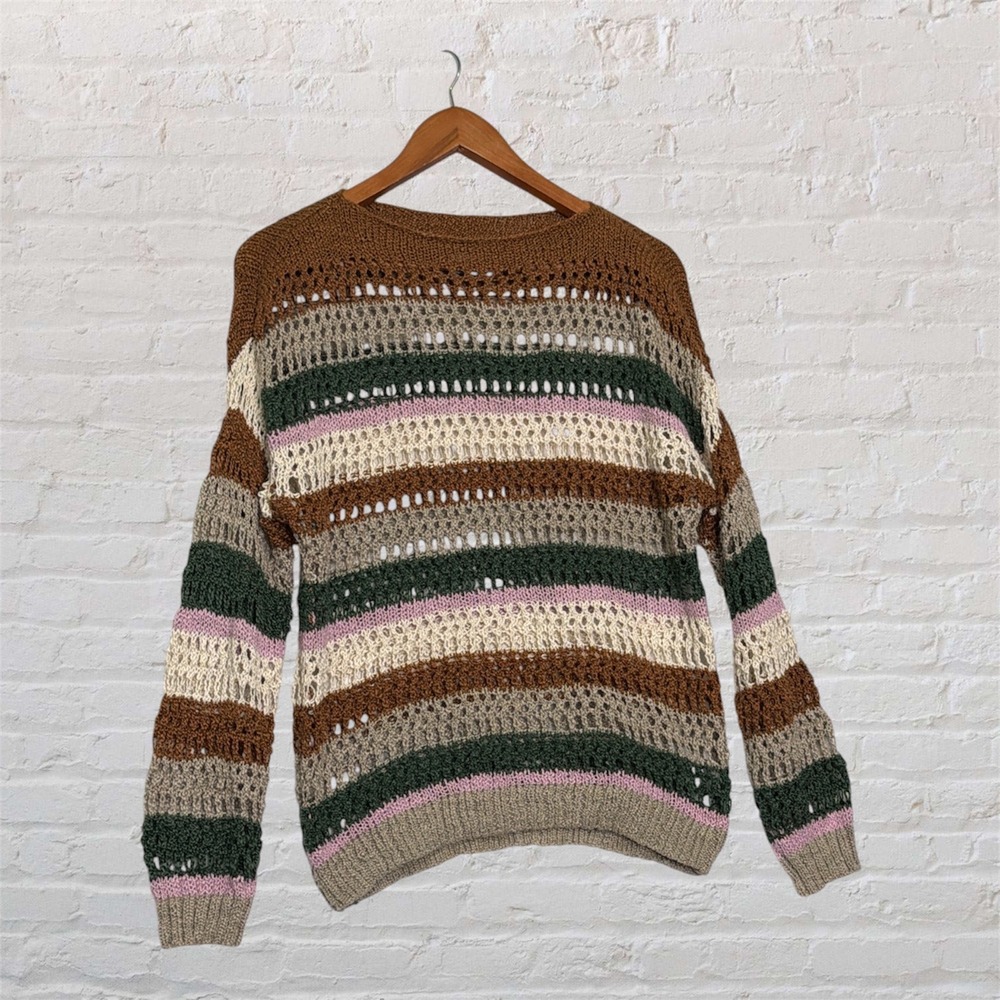 Love Knits by The Sweater Dept NYC Striped Open Knit Crochet Sweater Large Multi